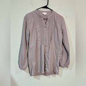 Cynthia Rowley linen blend light brown long sleeve button up shirt medium